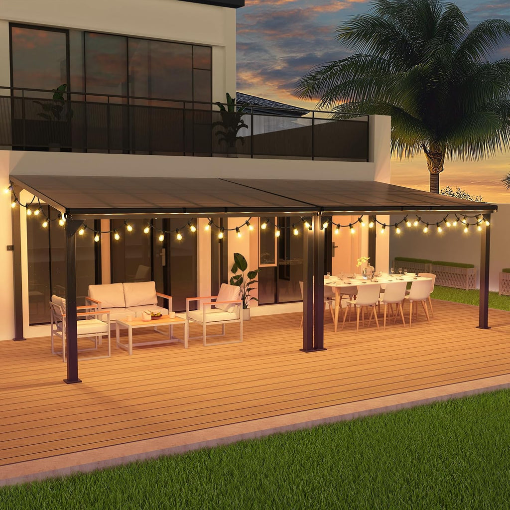10 * 24FT Pergola,4 * 8 Inch Thickened Pillars & Enlarged Base,Outdoor Hardtop Lean to Gazebo,Wall Mounted Pergola,Pergolas Gazebos Clearance,Aluminum Frame Pergola,UV Resistant Patio Roof