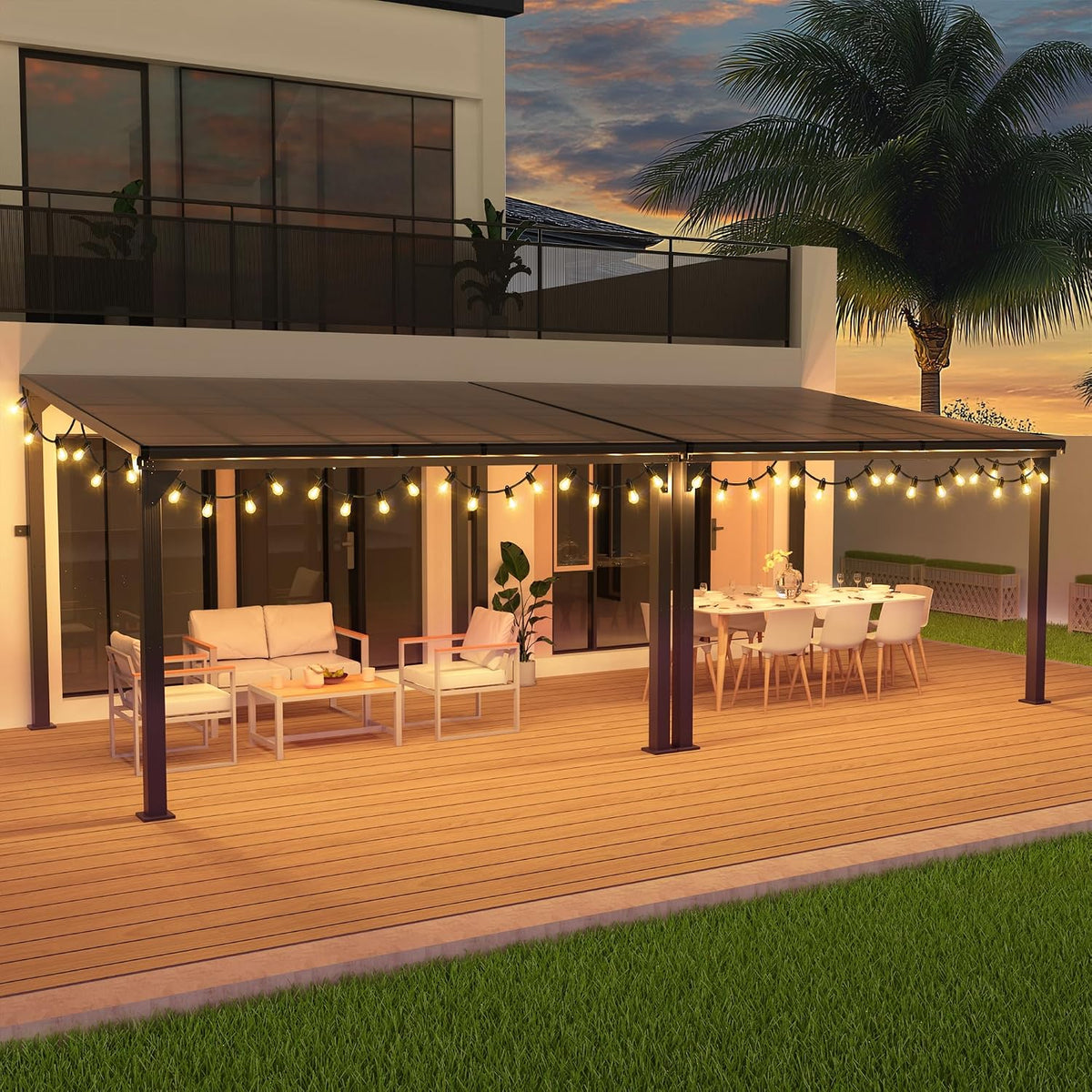 10 * 24FT Pergola,4 * 8 Inch Thickened Pillars & Enlarged Base,Outdoor Hardtop Lean to Gazebo,Wall Mounted Pergola,Pergolas Gazebos Clearance,Aluminum Frame Pergola,UV Resistant Patio Roof