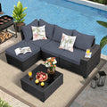 5 Pieces Patio Furniture Set, Wicker Outdoor Conversation Sets with Tea Table, Rattan Patio Sofa with Thick Cushions for Garden, Backyard Porch, Poolside, Party, Gray