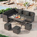 LOUVIXA 7 Pieces Patio Furniture Set, Outdoor Patio Furniture, Wicker Conversation Set with Dining Table, Chairs and Ottoman (6227 Grey-Grey)