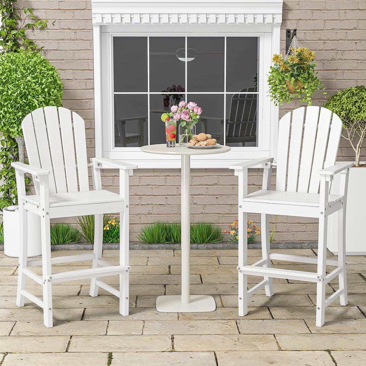 ORALNER Tall Adirondack Chairs, Outdoor High Back Balcony Chair, Weather Resistant HDPE Resin Plastic Bar Height Stools, 360 LBS Lifeguard Chair for Pool Patio Deck Backyard (2, White)