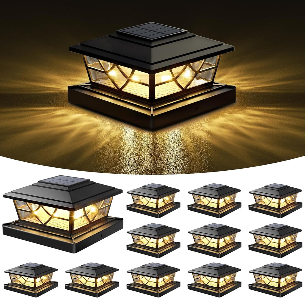 NIORSUN 4x4 Post Solar Lights,Solar Post Lights with 2 Modes, 12 Pack Black
