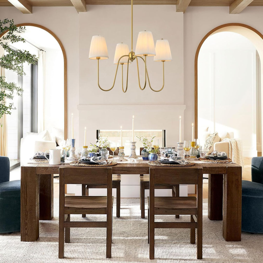 Electro bp;27"Dia 4-Arm White Pleated Fabric Shade Chandelier Polished Gold