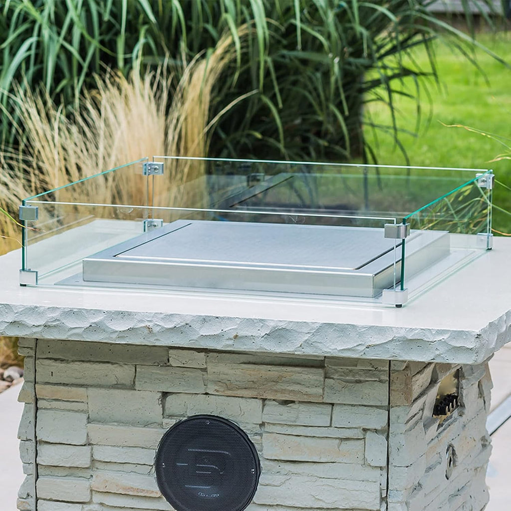 Fire Pit Wind Guard, 23.5 Inch Square Fire Pit Glass Wind Guard