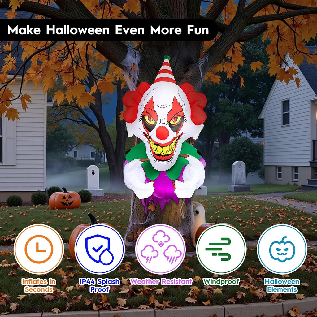 3.9 Ft Halloween Inflatables Scary Clown Broke Out from Window, Halloween Blow Up Clown with Build-in LED Lights, Halloween Decorations Window for Outdoor, Indoor Party