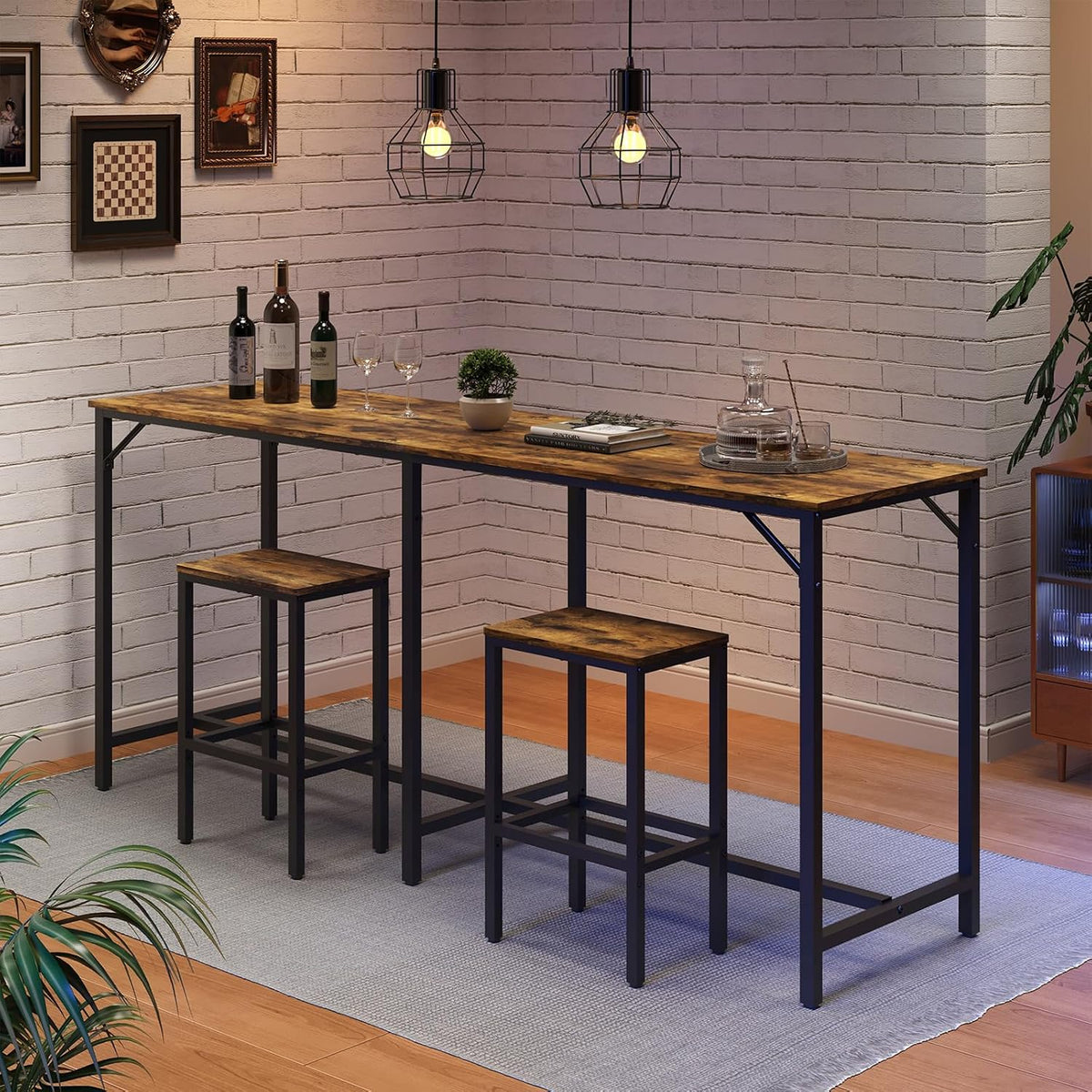 yatiney 70.9" bar table and chairs set, dining shown in use