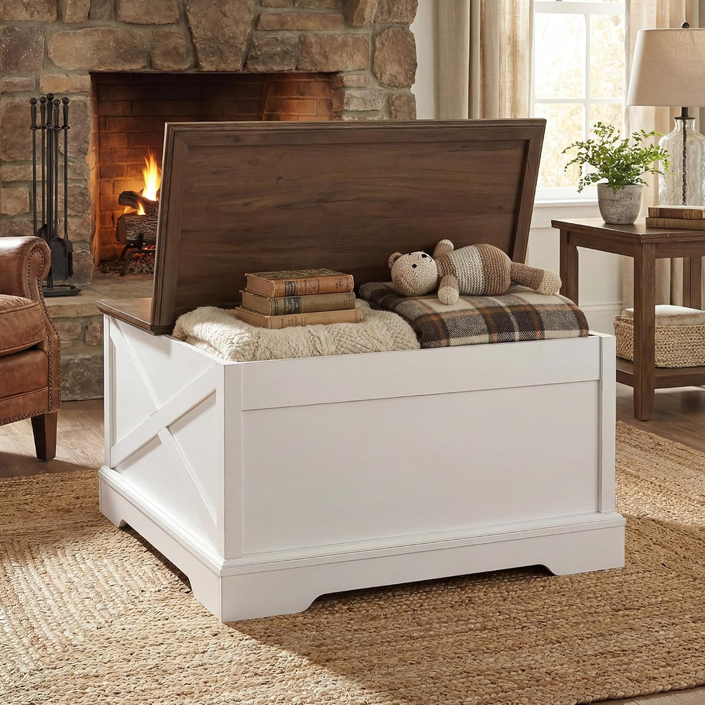 31.5" Farmhouse Coffee Table with Storage, Hinged Lift Top Coffee Table