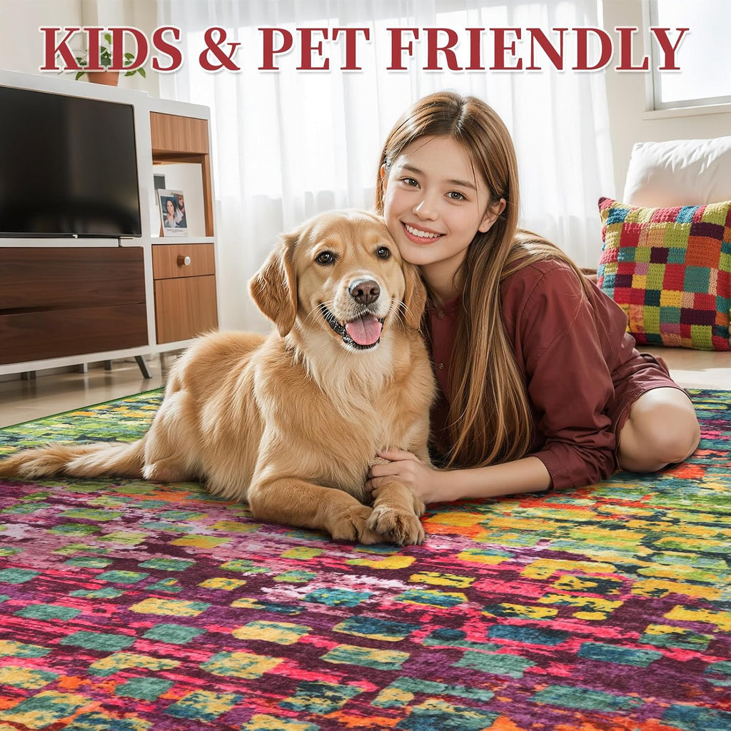 Colorful Abstract 2x6 Washable Runner Rug, Modern Non Slip Runner Rugs