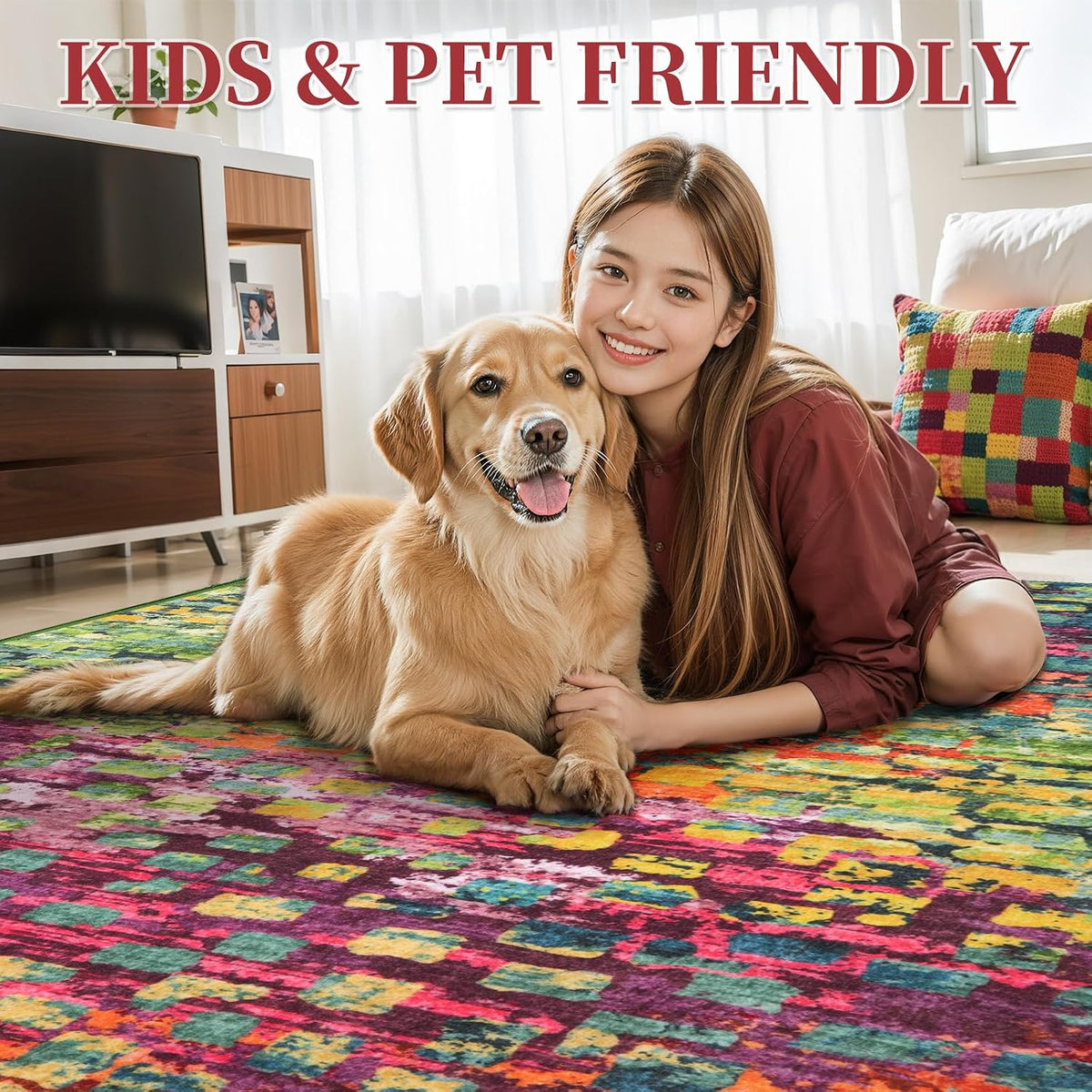 Colorful Abstract 2x6 Washable Runner Rug, Modern Non Slip Runner Rugs