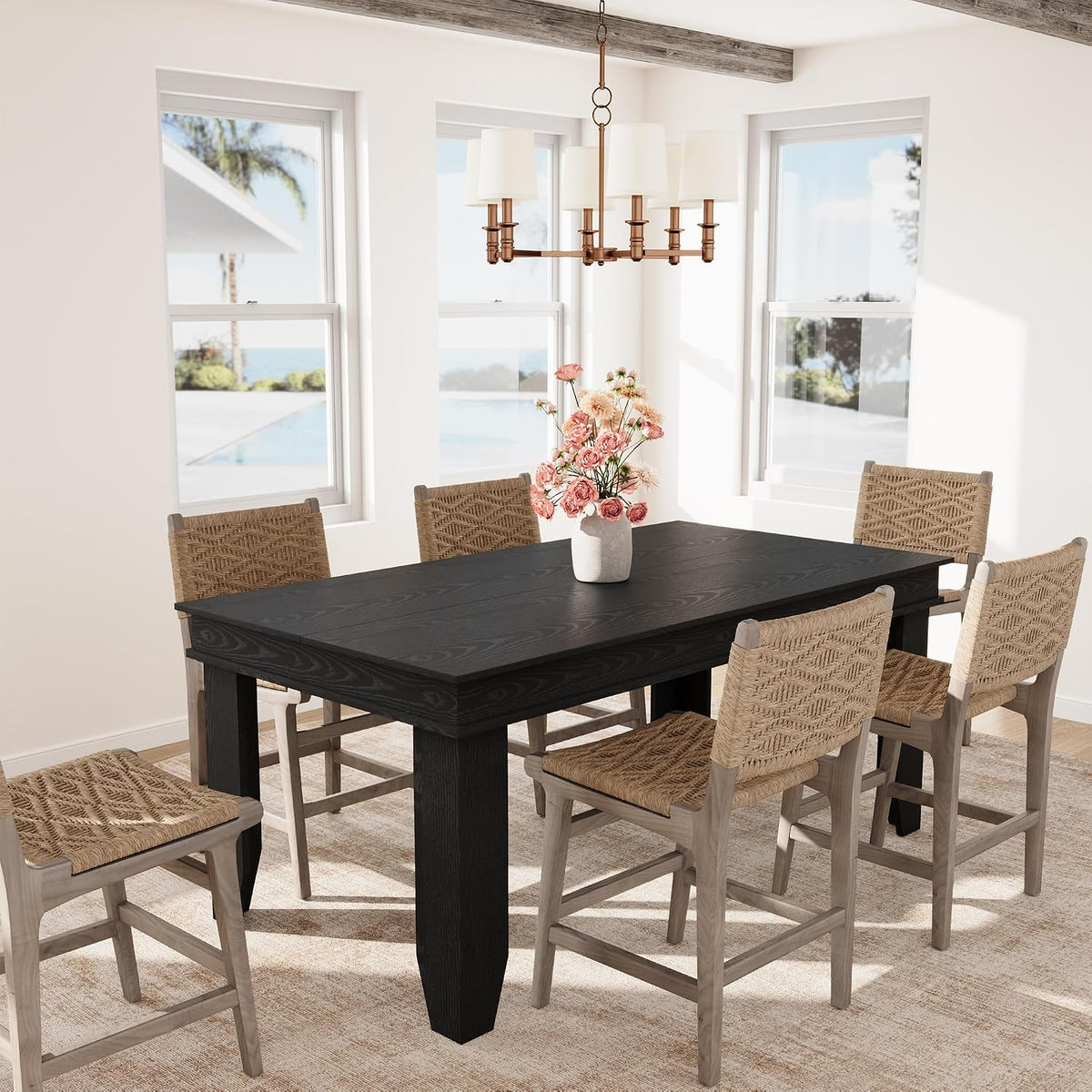 GarveeHome Farmhouse Dining Table for 4-6 People, 63“ Long Kitchen Tables