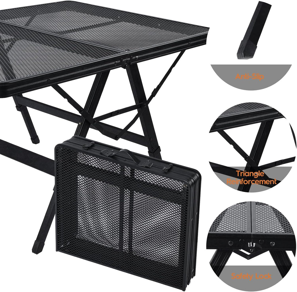WildFinder Folding Grill Table, 3x2 FT Adjustable Height Camping Table