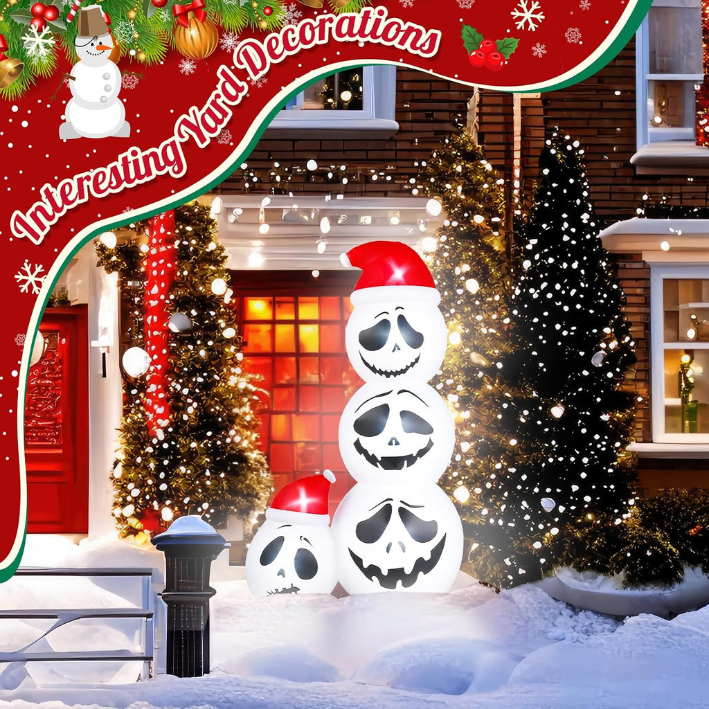 Leyndo 6ft Christmas Inflatable, Skeleton Inflatable with Santa Hat Christmas Decorations for Xmas Holiday Party Indoor Outdoor Halloween Garden Lawn Yard Sign, with Build-in LED Lights