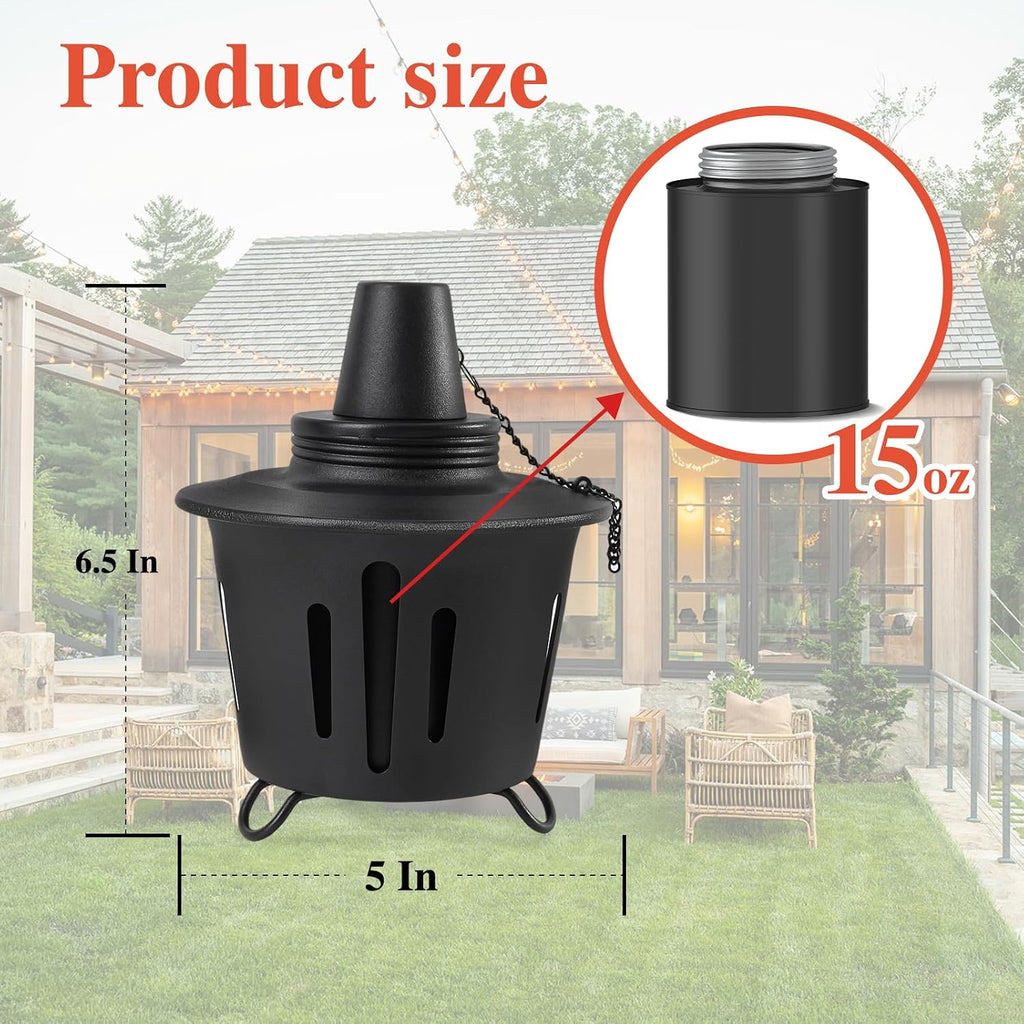 6 Pack Citronella Table Top Torches, 15oz Mini Fire Pit Tabletop Torch for Outside, Metal Tabletop Flame Torch Includes Long Lasting Wick and Snuffer for Yard, Patio, Deck, Garden, Party