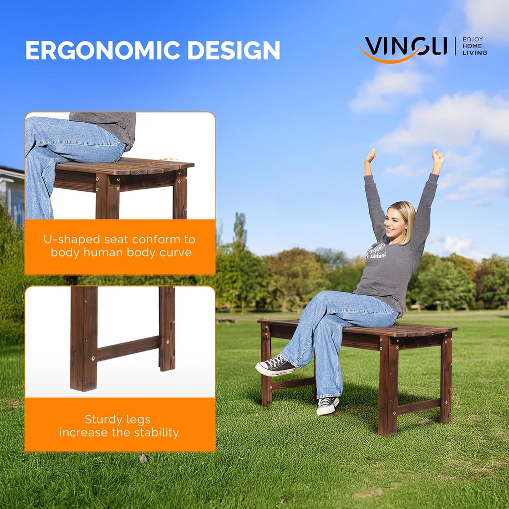 vingli outdoor wood bench, 40" outdoor bench patio showing dimensions