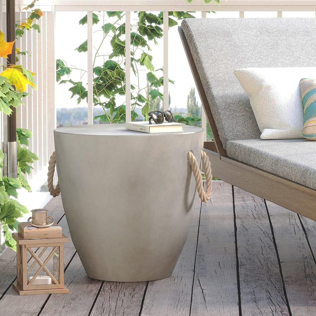 HOMPUS Concrete Outdoor Side Table Drum Accent Light Gray Modern End Table