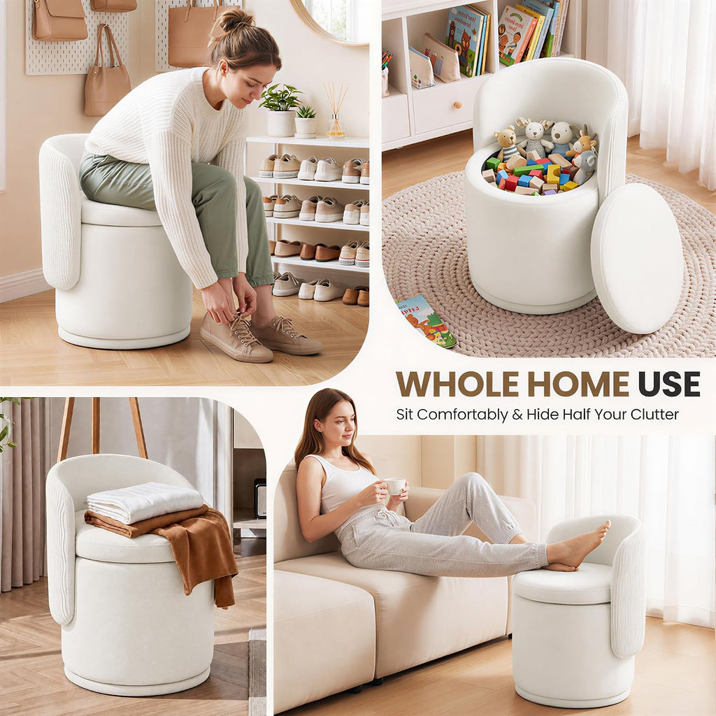 MALOL 360° Swivel Velvet Vanity Chair with Storage, Beige