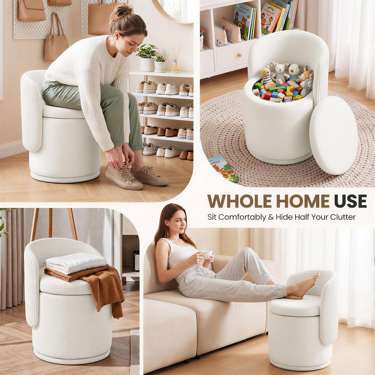 MALOL 360° Swivel Velvet Vanity Chair with Storage, Beige