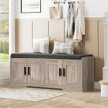 Homleke Shoe Storage Bench, 4 Doors & Thickened Padded Seat Cushion