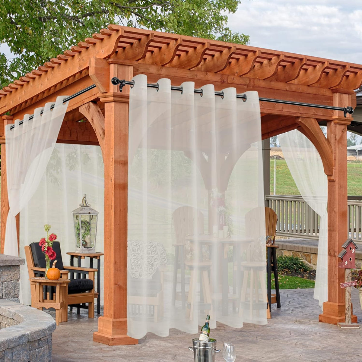 Beige Outdoor Sheer Curtains for Patio Waterproof 4 Pcs 100x84 Inch