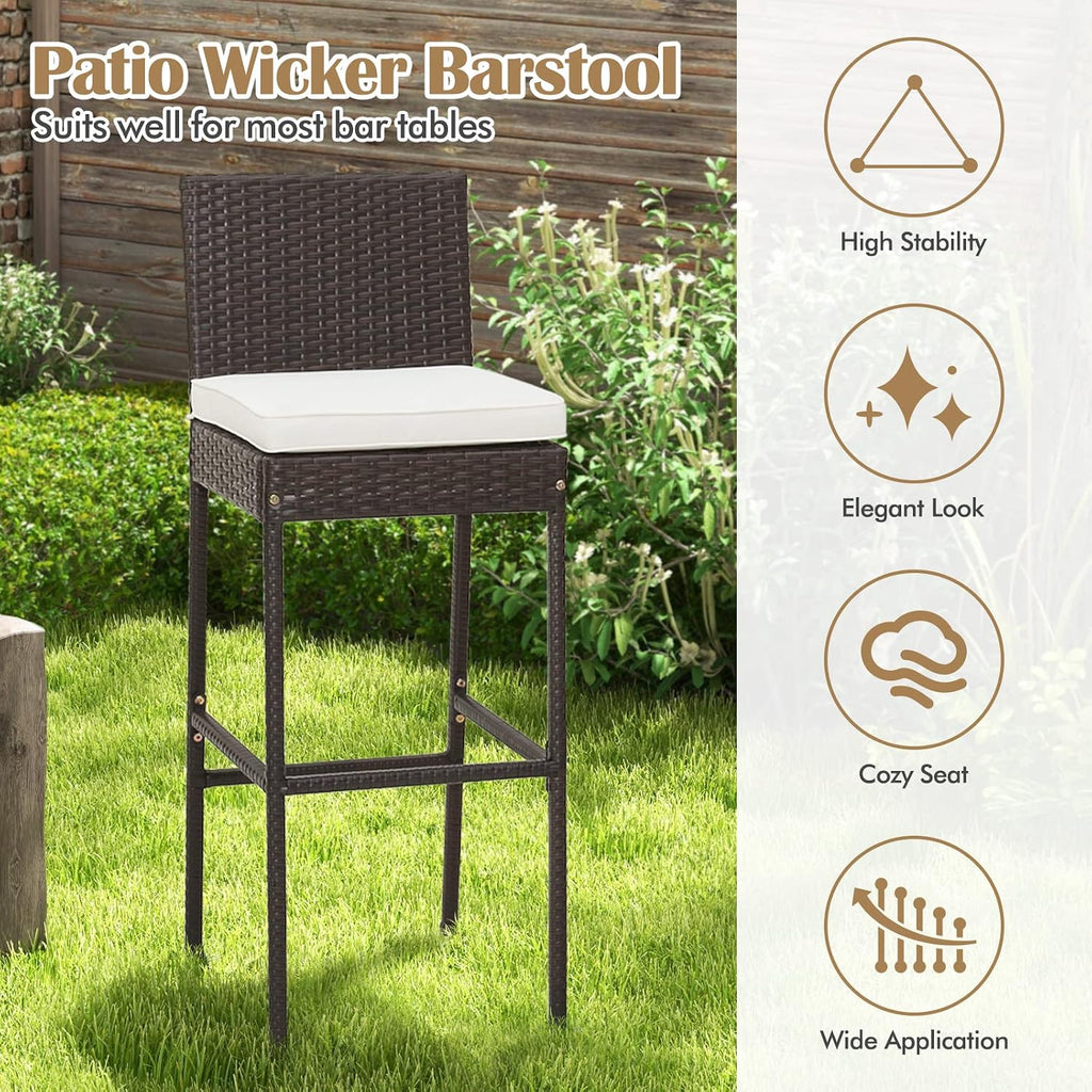 RELAX4LIFE Set of 2 Outdoor Wicker Rattan Patio Bar Stools Mix Brown
