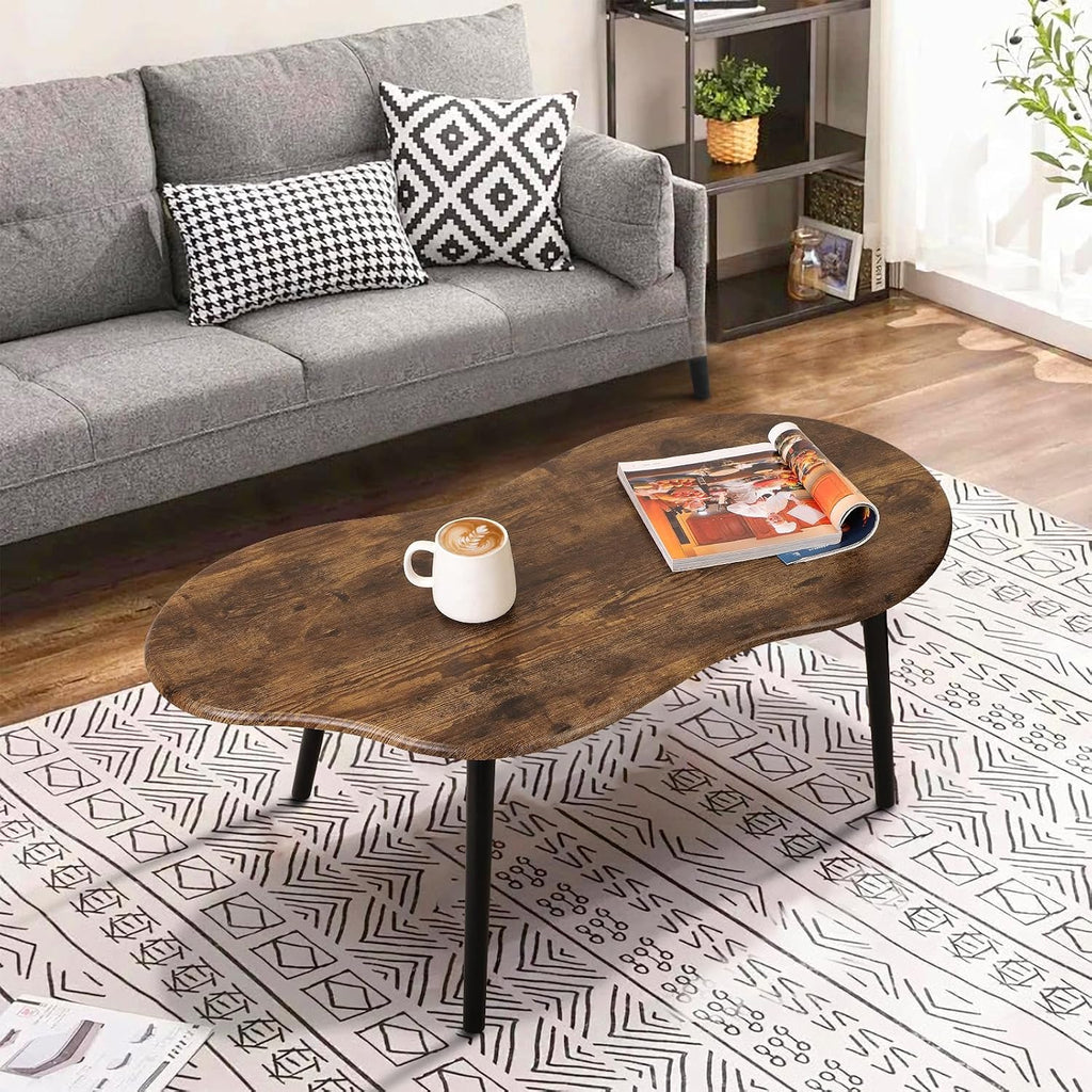 Small Cloud Shape Coffee Table Wooden Center Table, Retro Brown