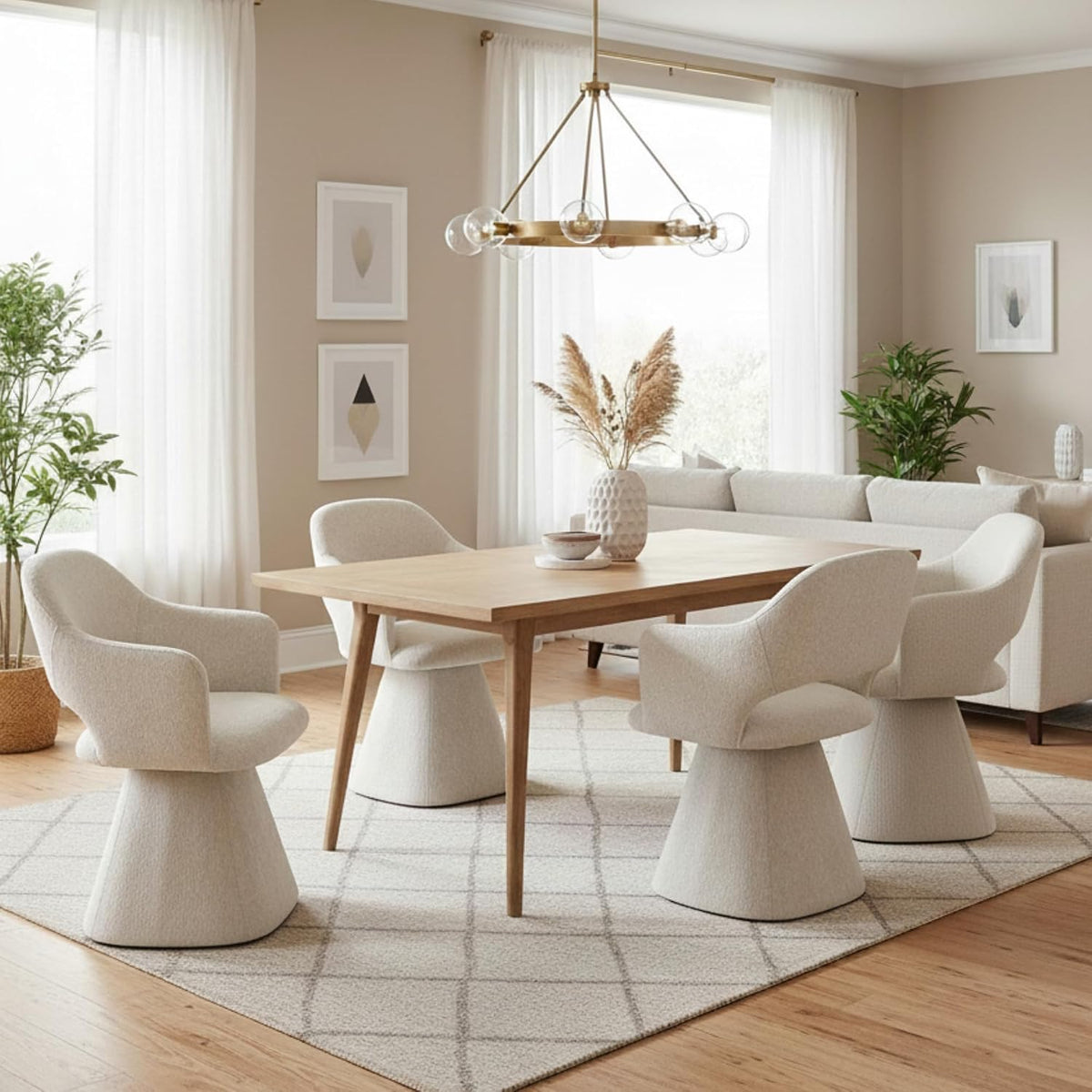 Hyfirm 360° Barrel Swivel Dining Chair with Arms, Khaki Pattern, Set of 4