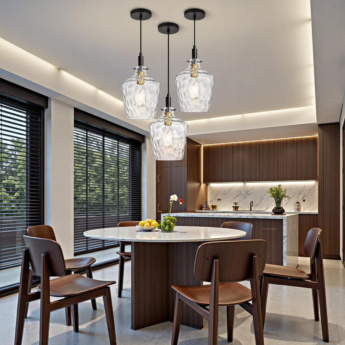 Hammered Glass Pendant Light for Kitchen Island 1 Pack Black Gold 8 Inch