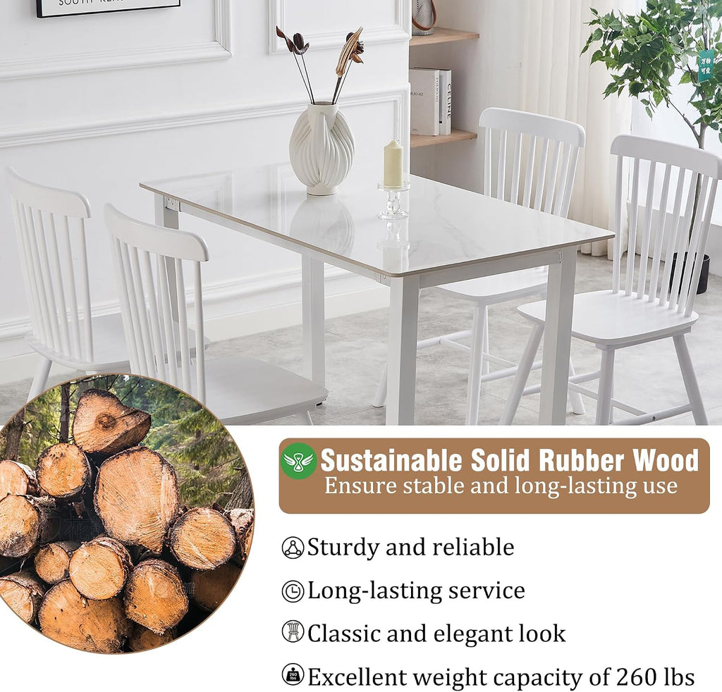 Dining Chairs Set of 6, Farmhouse Solid Wood Windsor Kitchen Chairs Set with Spindle Back for Restaurant Dining Room (6, White, 17.3" W x 16.1" D x 34.6" H)