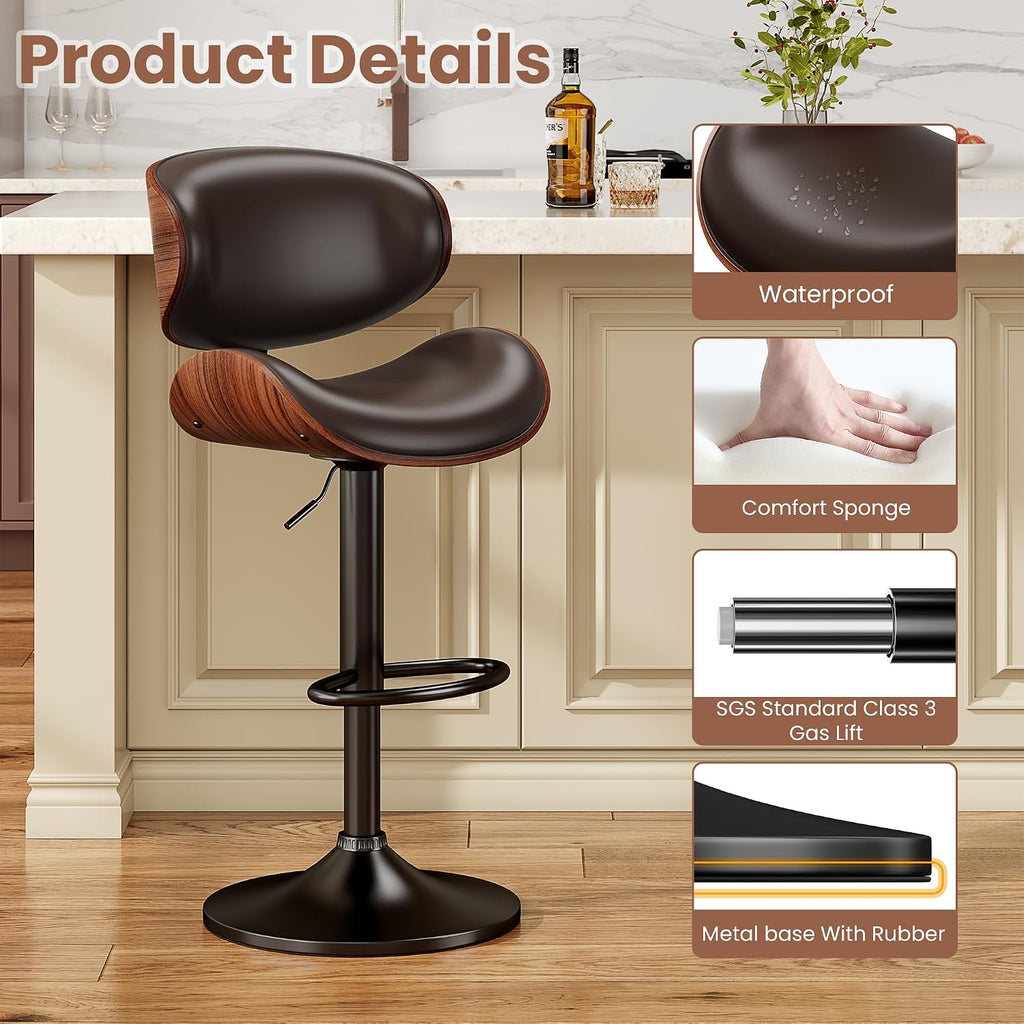 YaFiti Swivel Bar Stools Set of 2, Bar Stools for Kitchen Counter, Brown