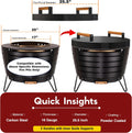 FEBTECH Firepit Lid Compatible with Fire Pit Inside up to 23" - Carbon Steel Tabletop Fire Pit Cover with 2 Heat Resistant Wooden Handles - Fire Pit Accessories for Family Gatherings & Bonfire