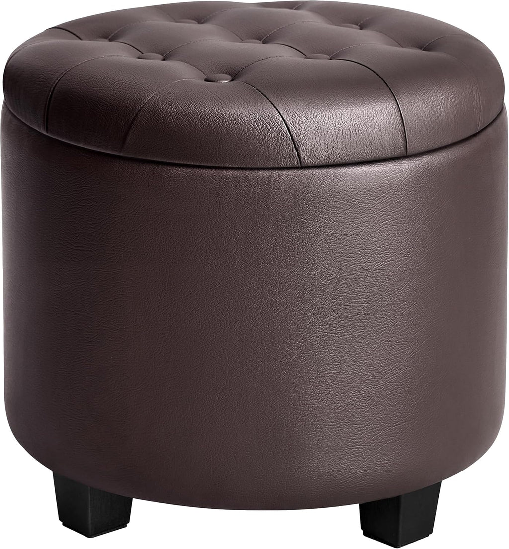 SONGMICS Vanity Stool, Round Ottoman with Storage, PVC Leather