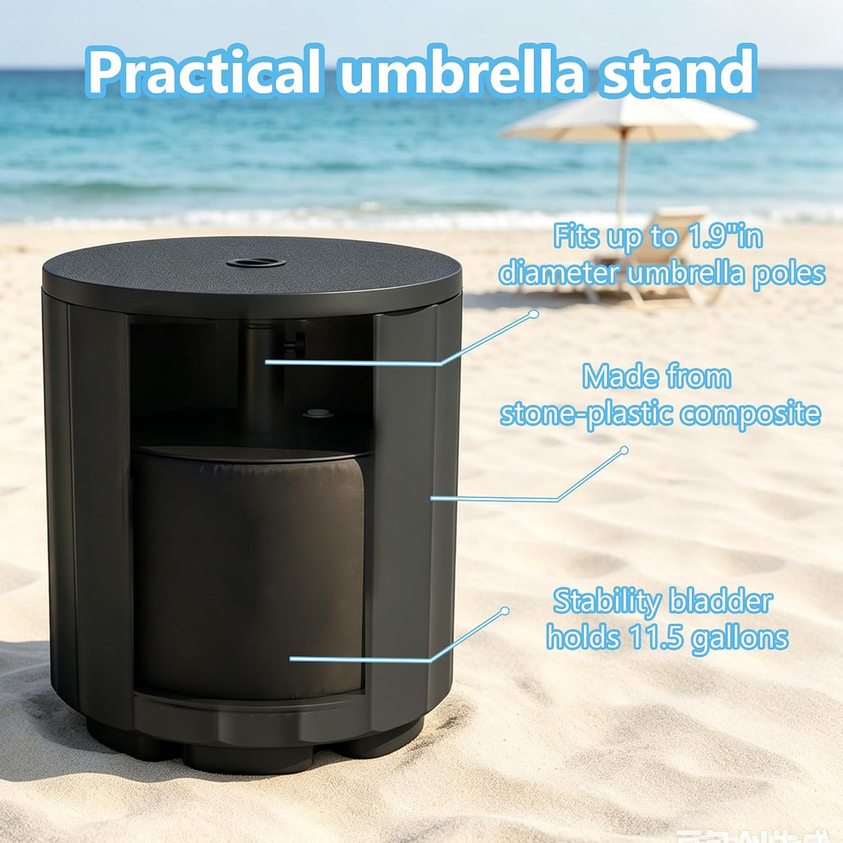 NicBex 2 in 1 Umbrella Stand Table with 1.5 Inch Hole, Black