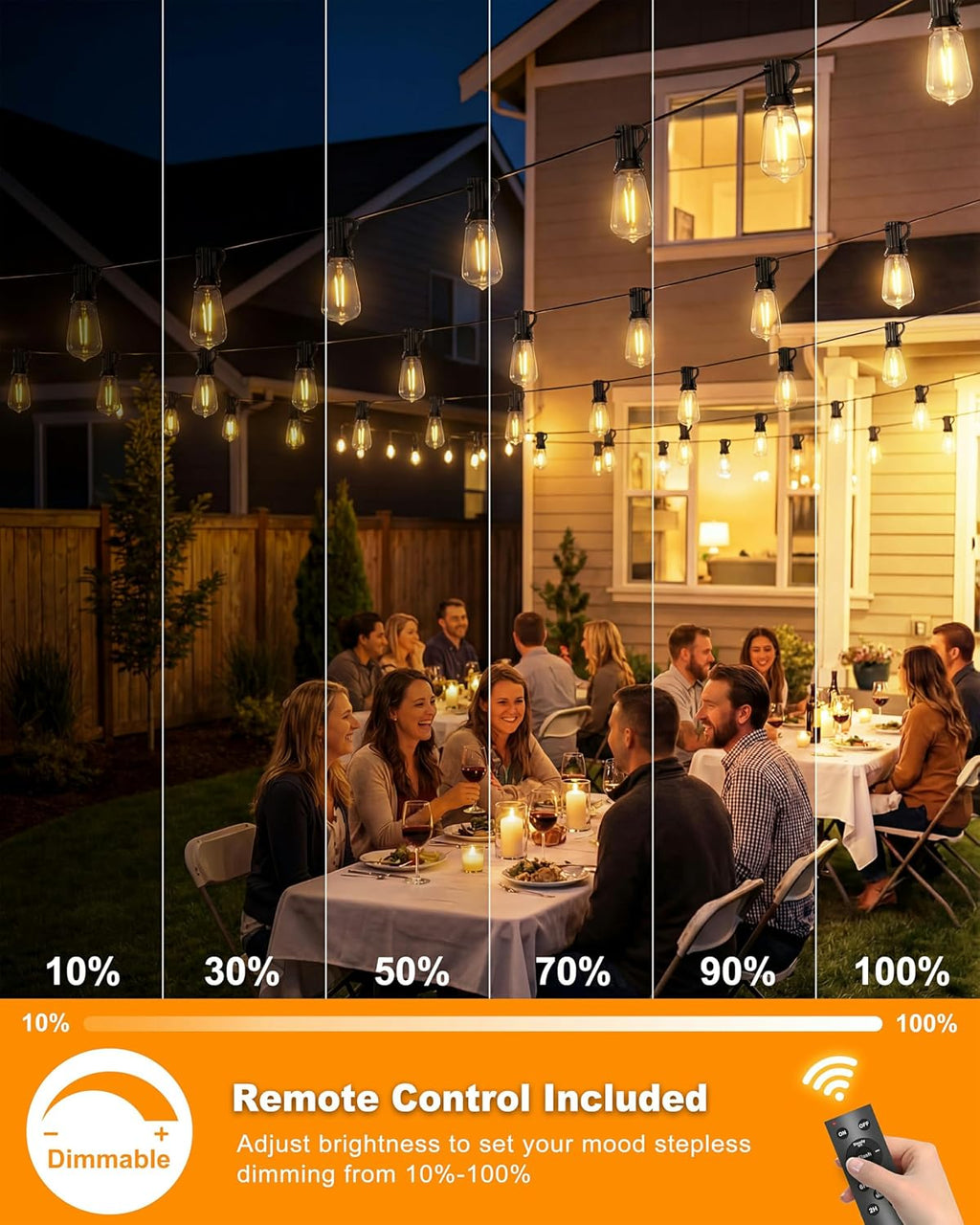 Solar String Lights Waterproof, 162FT(72+3) ST38 Outdoor Lights with Remote, Dimmable, Timer, 3 Light Modes, USB & Solar Patio Lights for Backyard, Yard, Garden, Gazebo, Fence (2700K)