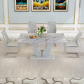 JUFU Dining Table Set for 4, 63" Faux Marble Dining Room Table Set with 4 Light Grey PU Leather Chairs, Modern Kitchen Table and Chairs Set, Rectangular Kitchen Table Set for Apartment, Dining Room (5-Piece)