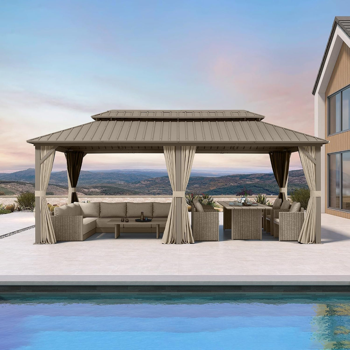 PURPLE LEAF Outdoor Hardtop Gazebo 10' x 20' Champagne Aluminum Structure