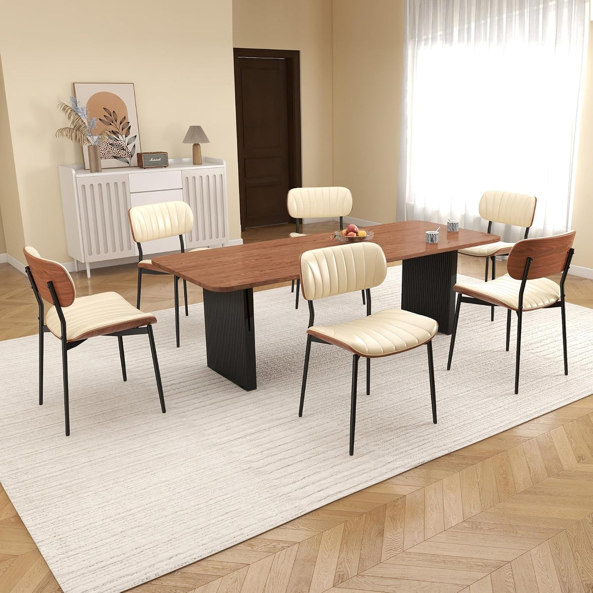 Modern Dining Chairs Set of 2,Upholstered PU Leather Kitchen Chairs,Beige