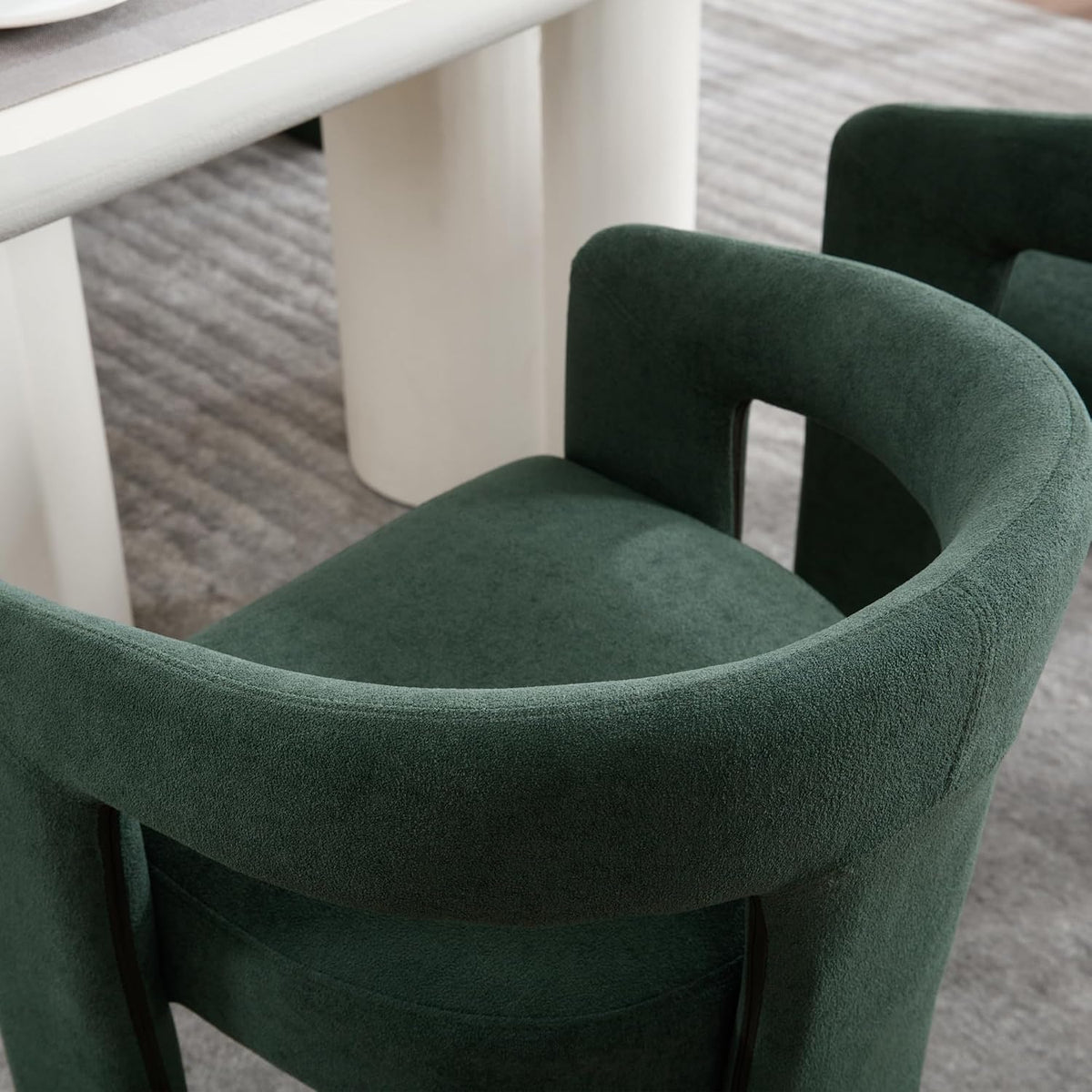 GNIXUU Green Barrel Dining Chair Set of 4, Modern Boucle Upholstered Dining Room Chairs with Arms and Backrest, Comfy Accent Side Chair for Kitchen, Living Room