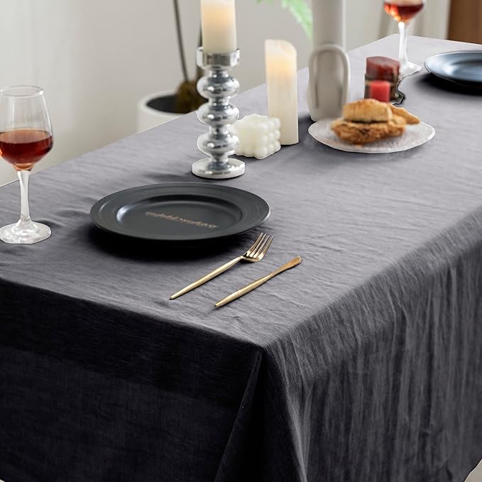 EVERLY 100% Pure Linen Rectangle Tablecloths 60x120Inches for Dining,Buffet Parties,Picnic,Events,Weddings and Restaurants,Decorative Halloween,Thanksgiving Machine Washable Tablecloths-Dark Grey