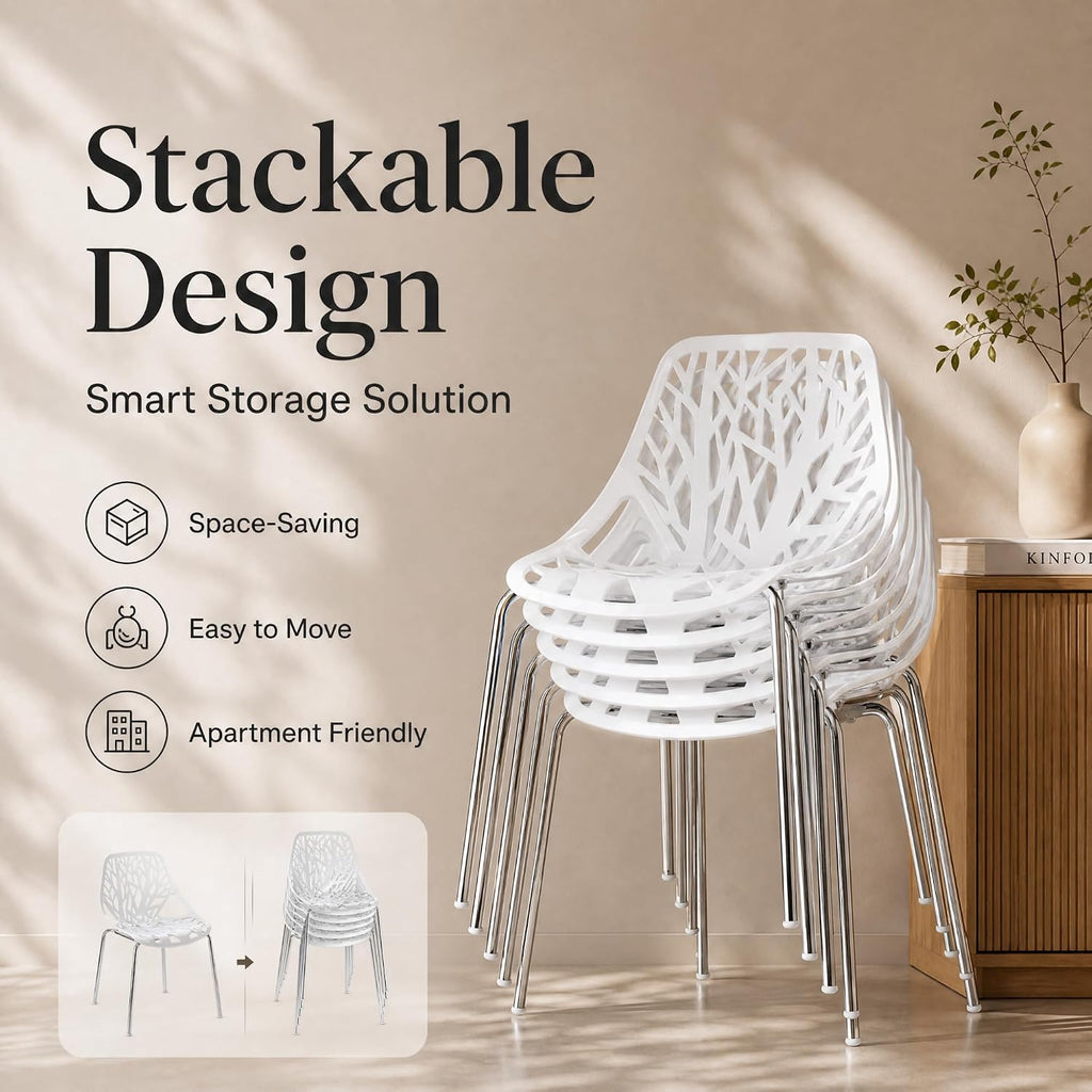 Karl home Stackable Dining Chairs Set of 4, 3-Step Assembly, 350LBS, White
