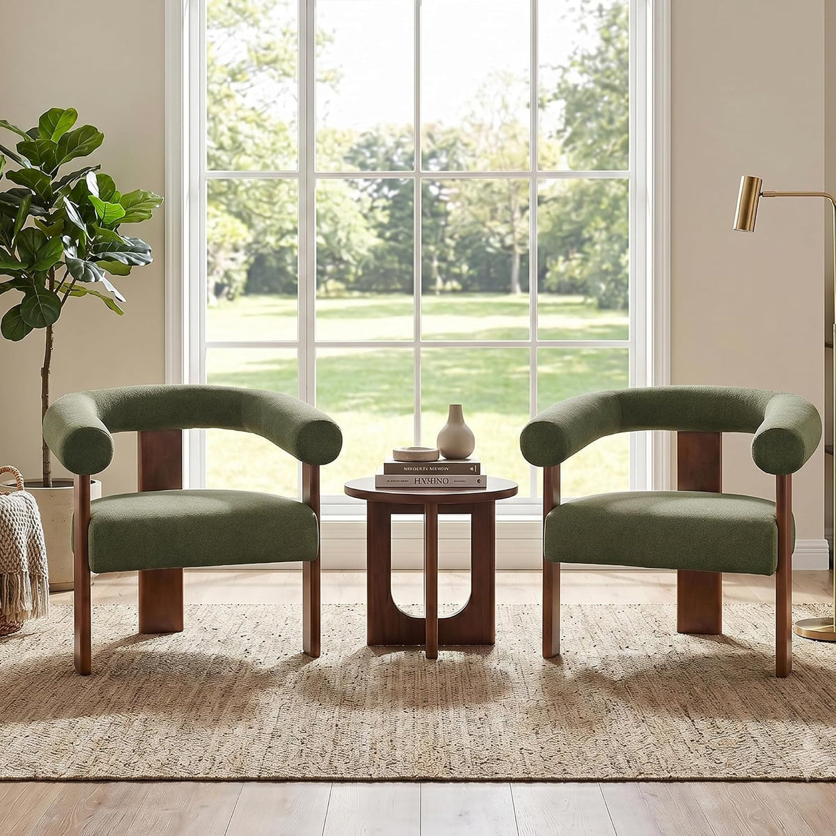 Usaint Upholstered Barrel Accent Chair Set of 2 with Walnut Wood Legs