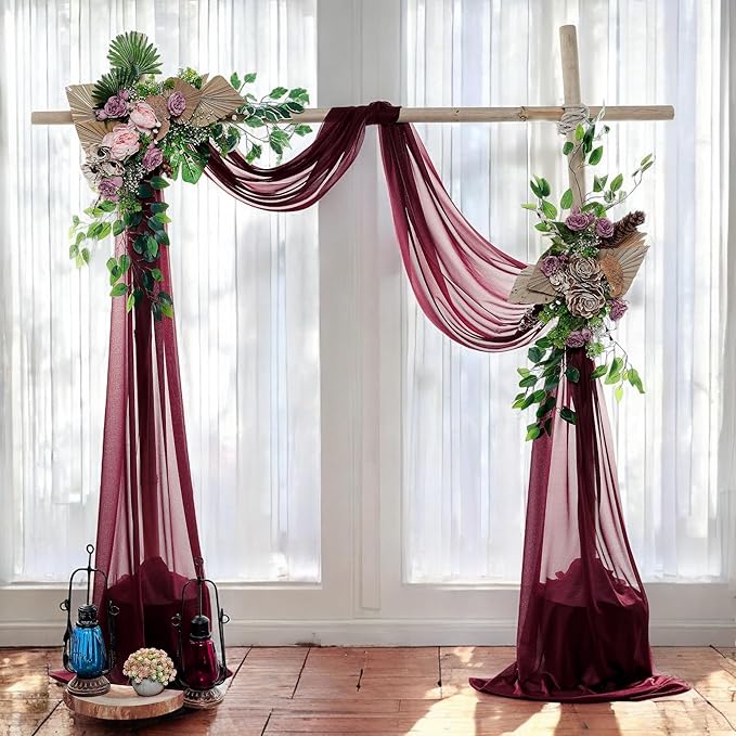MDS Halloween Chiffon Draping Fabric - 2 Panel, 30" Wide x 30ft Long - Sheer Spooky Arbor & Canopy Drapery for Haunted House Backdrops, Party Ceilings, DIY Costumes & Themed Events - Burgundy (Pack of 2)
