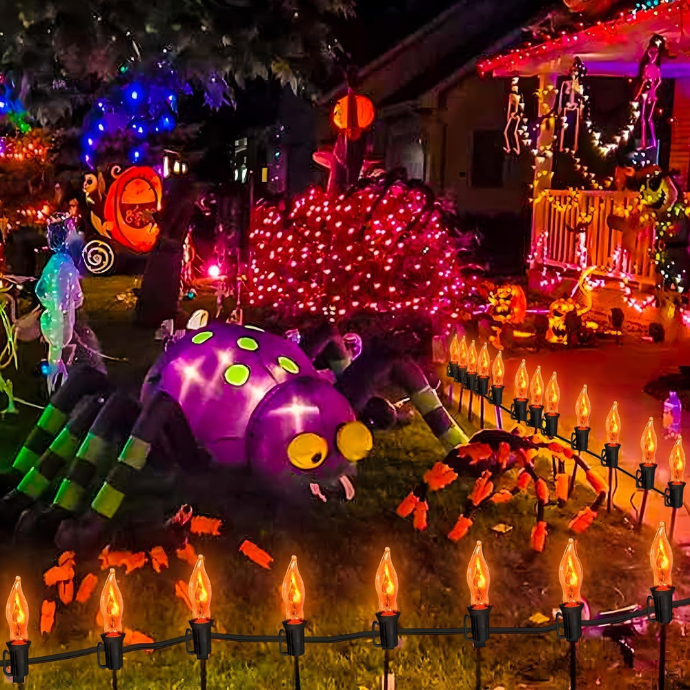 Halloween Lights 27.8 FT Flickering Flame String Lights with 25 Orange C18 Li...