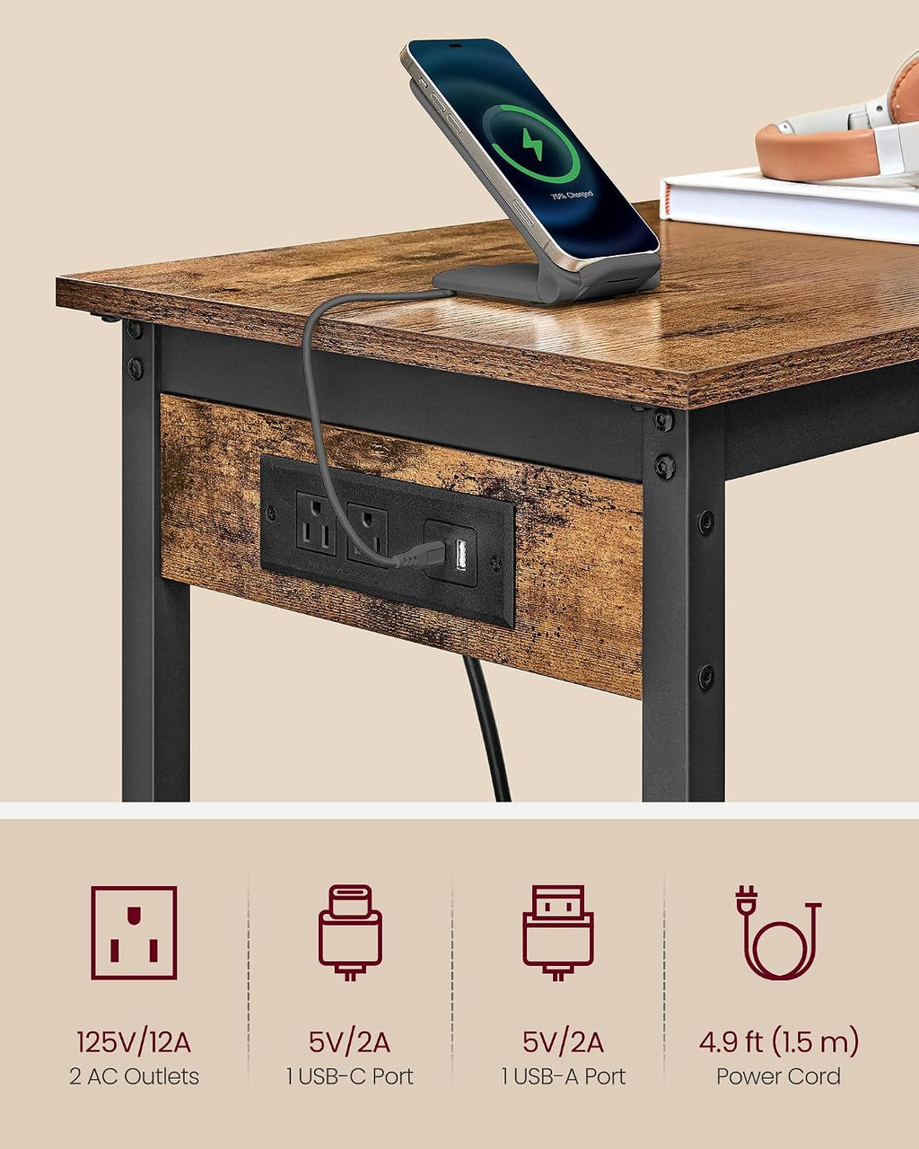 VASAGLE Bar Table with Power Outlets, Computer Desk, 39.4" W