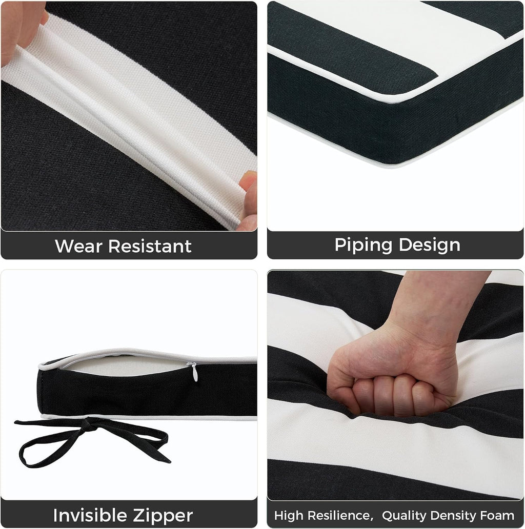 Patio Chair Cushion 18"x18"x2.5" for Patio Furniture, 2 Pack, Indoor/Outdoor Waterproof Square Corner Seat Cushion with Ties, Chair Pads for Garden Dining Office Sofa-Black White Stripe