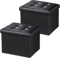 Bsketa Storage Ottoman Bench, 17" Folding Leather Foot Rest,Black 2 Pack