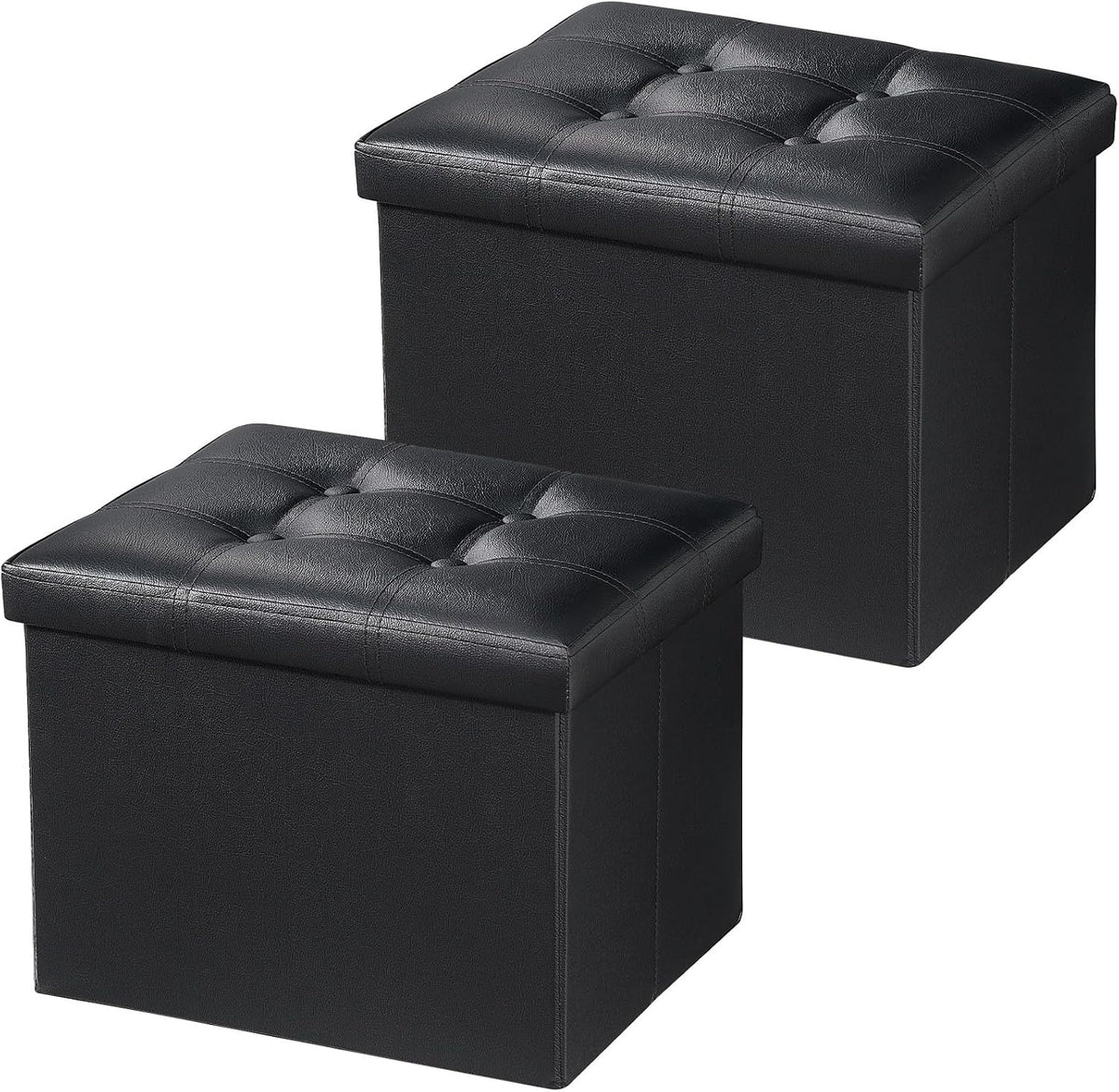 Bsketa Storage Ottoman Bench, 17" Folding Leather Foot Rest,Black 2 Pack