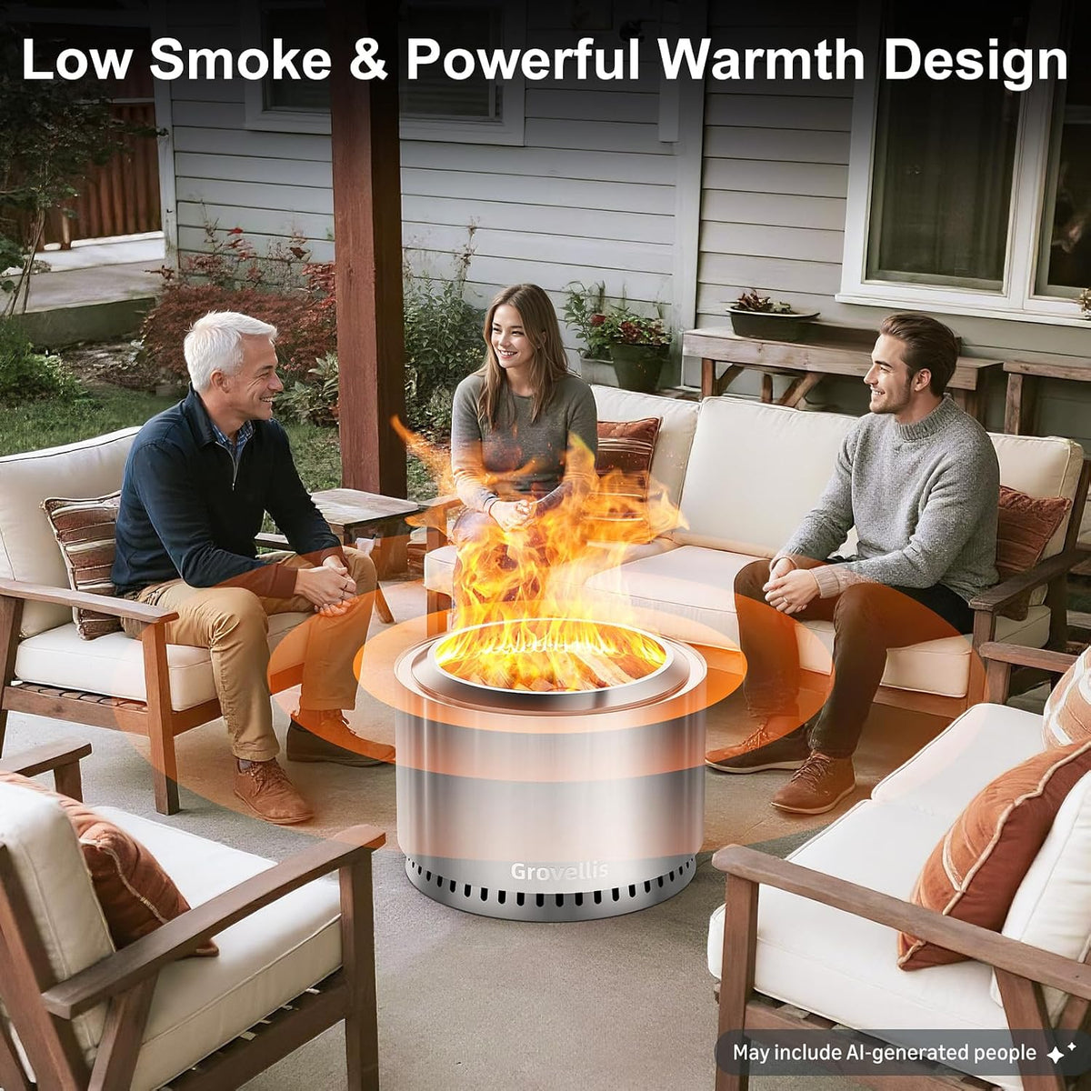 27 inch smokeless fire pit with waterproof cover, close-up detail
