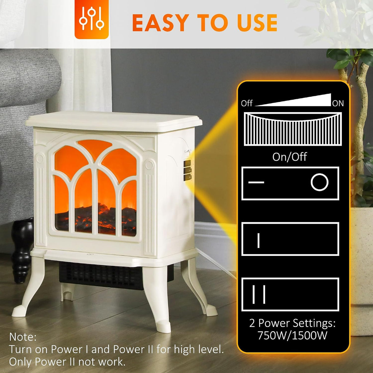 HOMCOM 17" Freestanding Electric Fireplace Stove 750W/1500W Beige