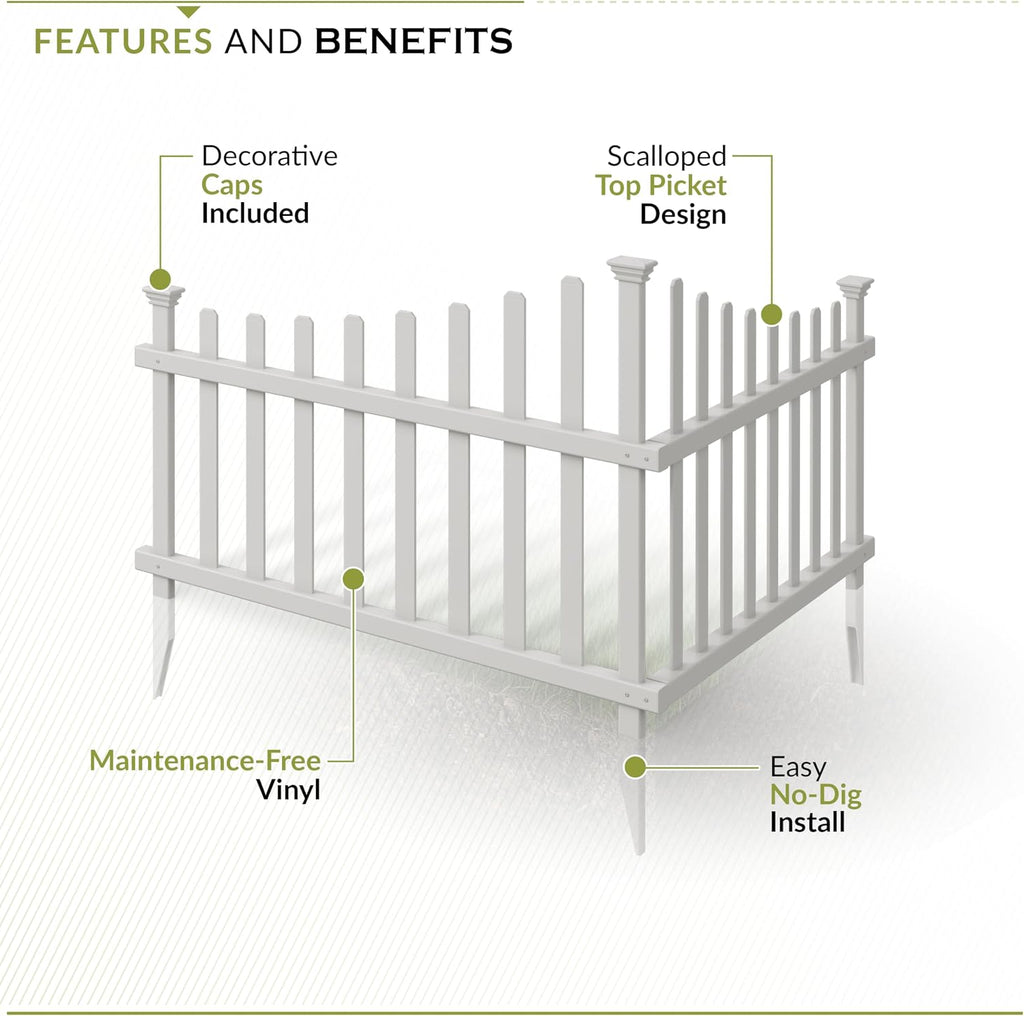 Zippity Ashley Corner Picket Fence, White Vinyl DIY No Dig Kit