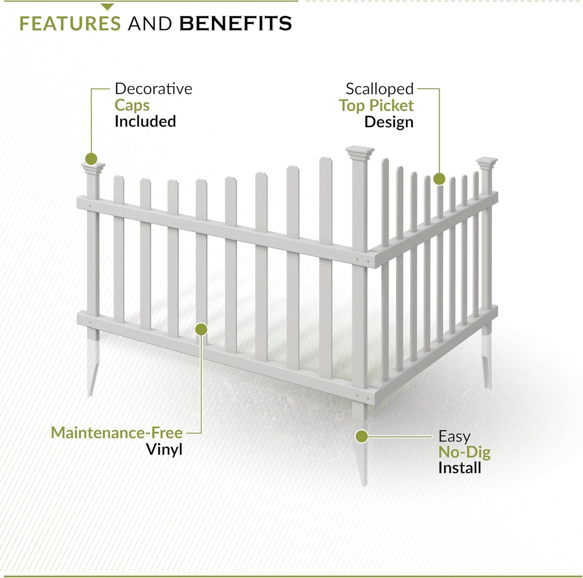 Zippity Ashley Corner Picket Fence, White Vinyl DIY No Dig Kit